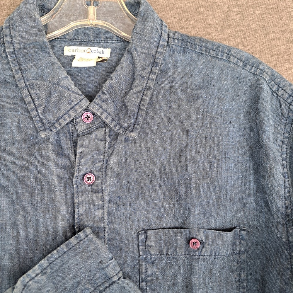 Carbon 2 Cobalt Blue Medium 100% Linen Long Sleeve Button Front Casual Shirt